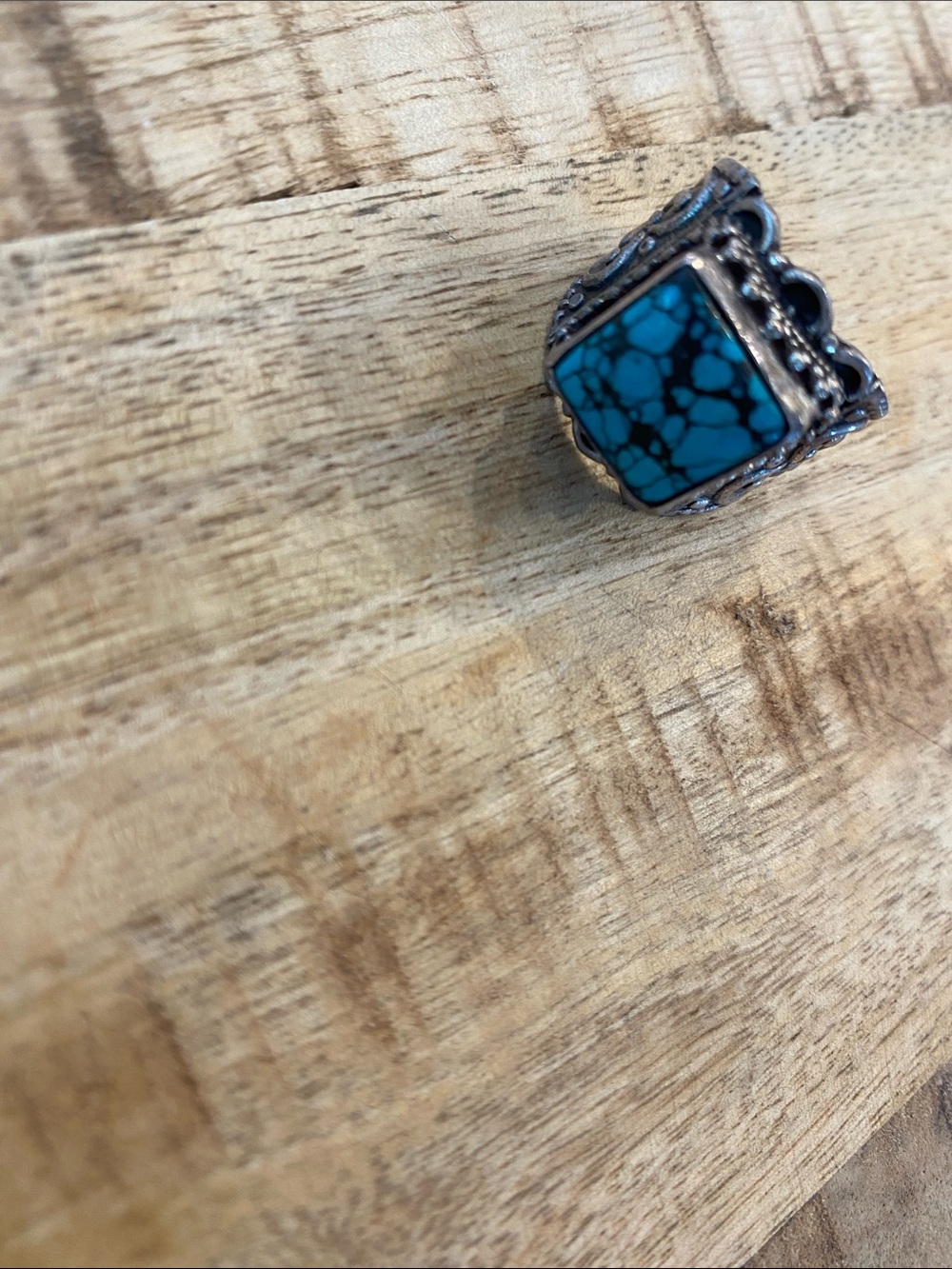 Sterling-Style Turquoise Square Stone Ring - Blue